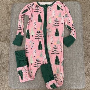 Little Sleepies Long Sleeve Zip-up Convertible Footie PJs - Pink Christmas Trees